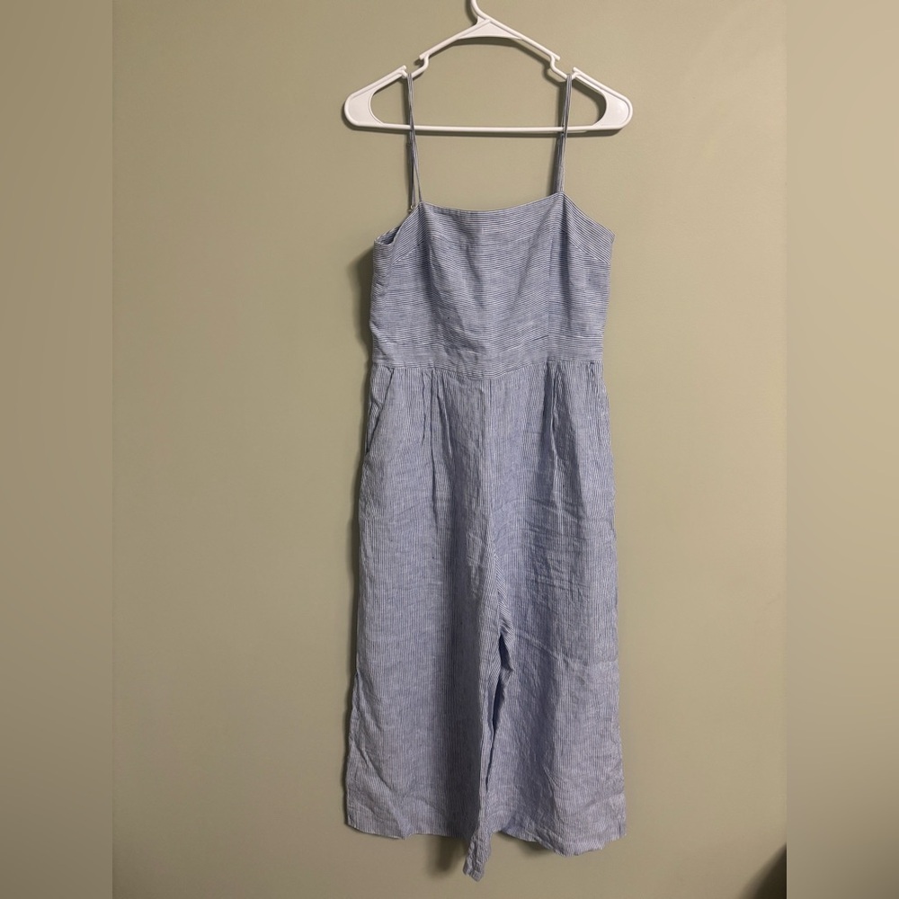 J. Crew Light Blue Striped Linen Jumpsuit Romper